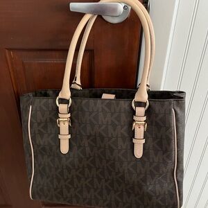 Michael Kors Dark Brown and Cream Tote Bag